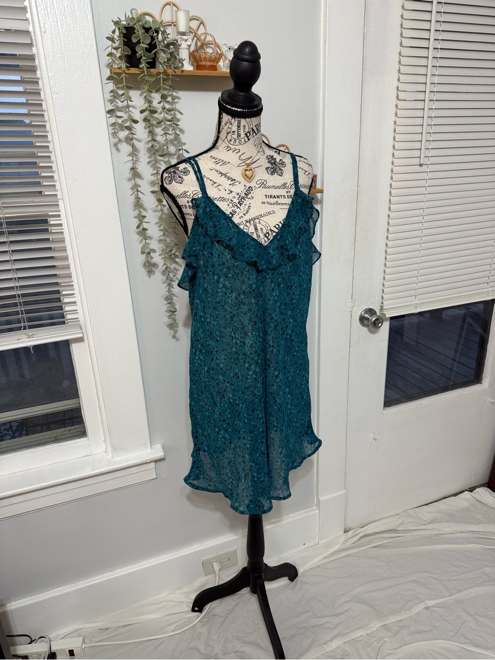 Morgan Taylor Teal Ruffled Mini Slip Dress